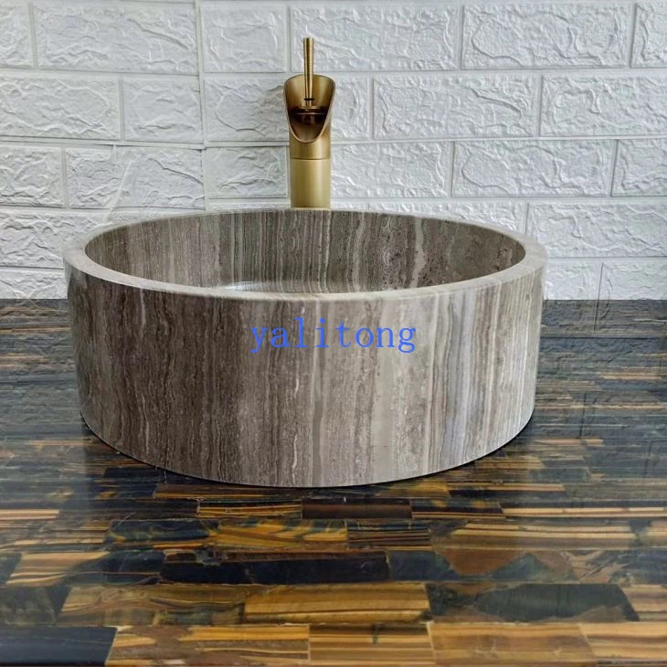 16 Coffee Wood Round Stone Vessel Sink